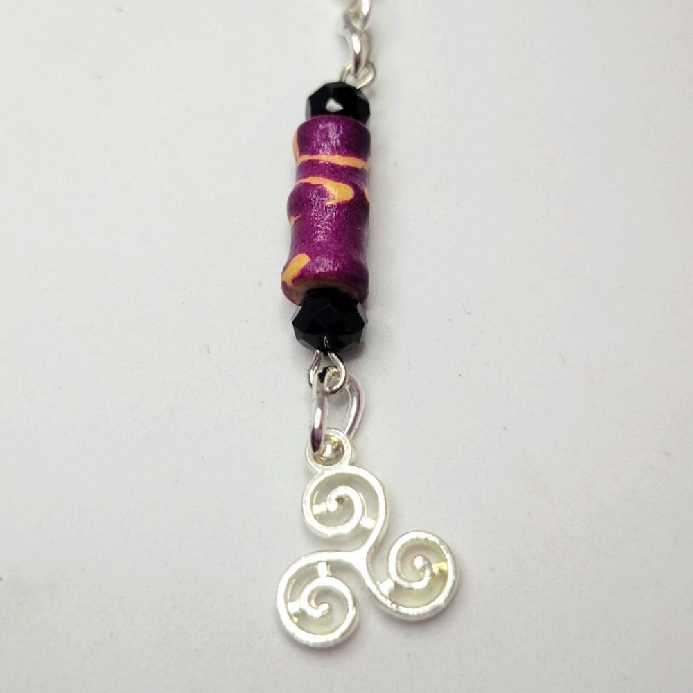 Purple Wood bead with celtic compassion charm Keychain
